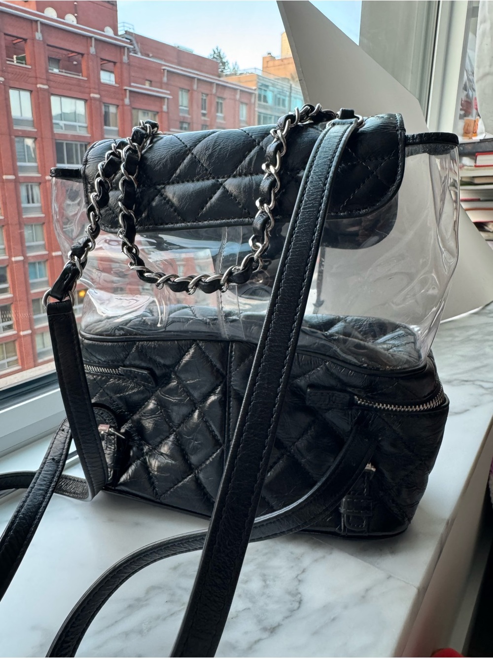 CHANEL Black Quilted PVC and Leather Crossbody/backpack with Chain Strap - Picture 2 of 5
